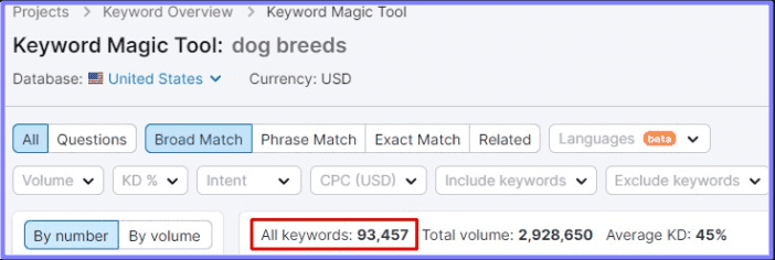 Keyword Magic Tool - kw suggestions