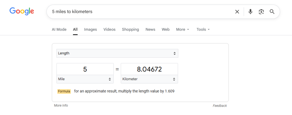 Google’s inline conversion tool